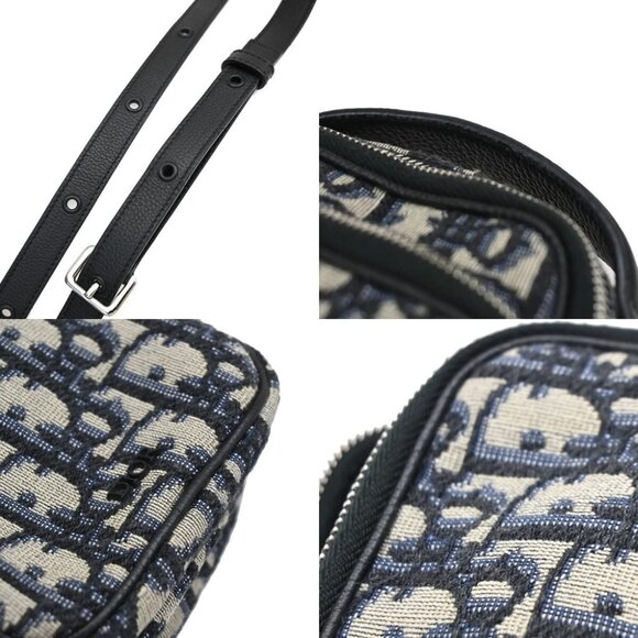 CHRISTIAN DIOR Oblique Trotter Mini Shoulder Bag Jacquard Leather Blue - Picture 9 of 16